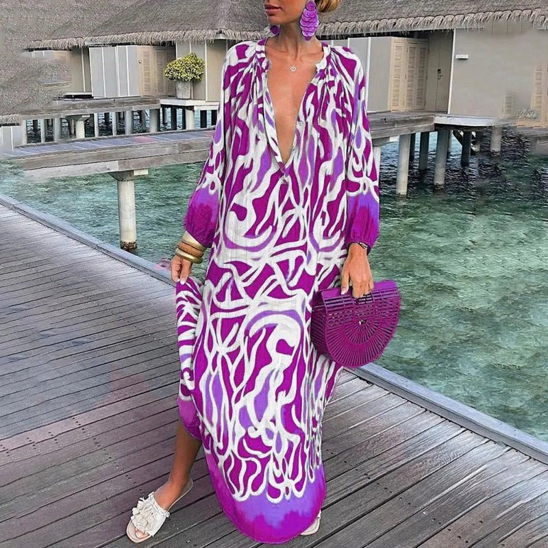 Robe maxi imprimée à manches longues pour femme