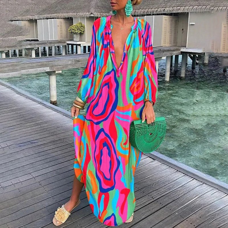 Robe maxi imprimée à manches longues pour femme