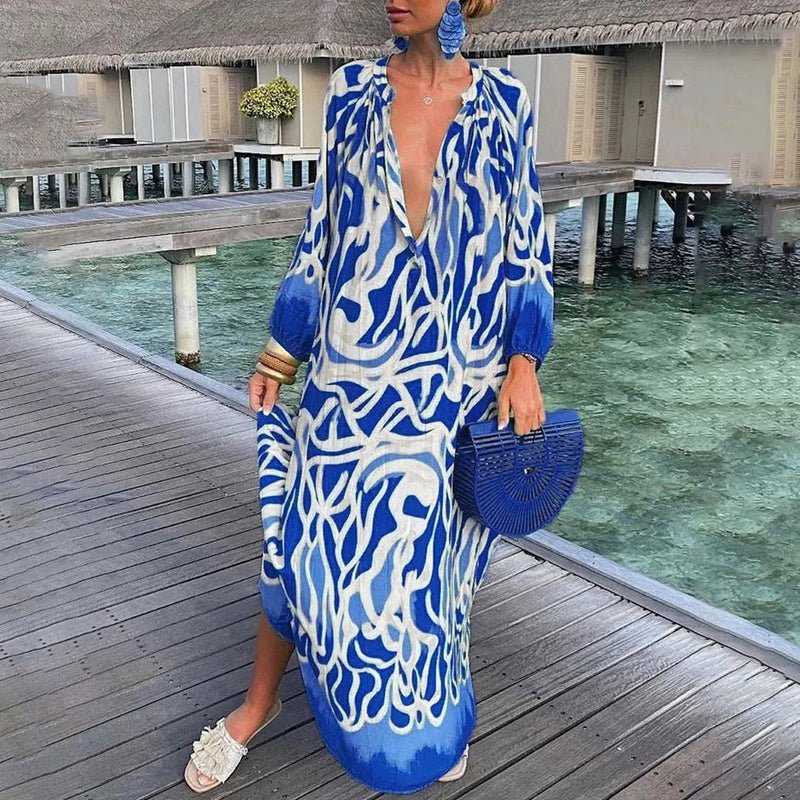Robe maxi imprimée à manches longues pour femme