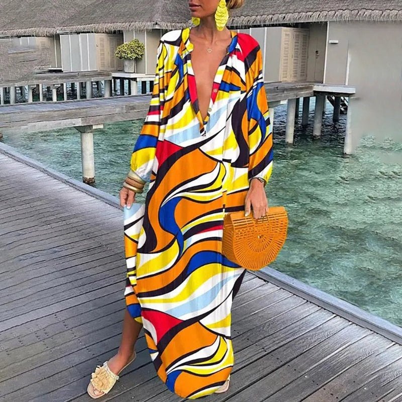 Robe maxi imprimée à manches longues pour femme