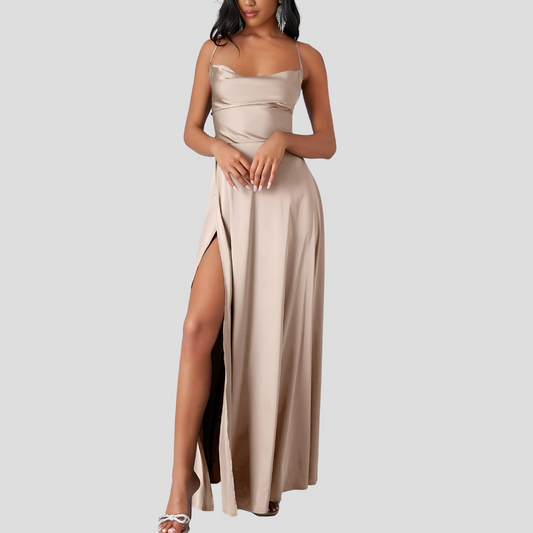 Robe maxi plissée femme avec bretelle asymétrique