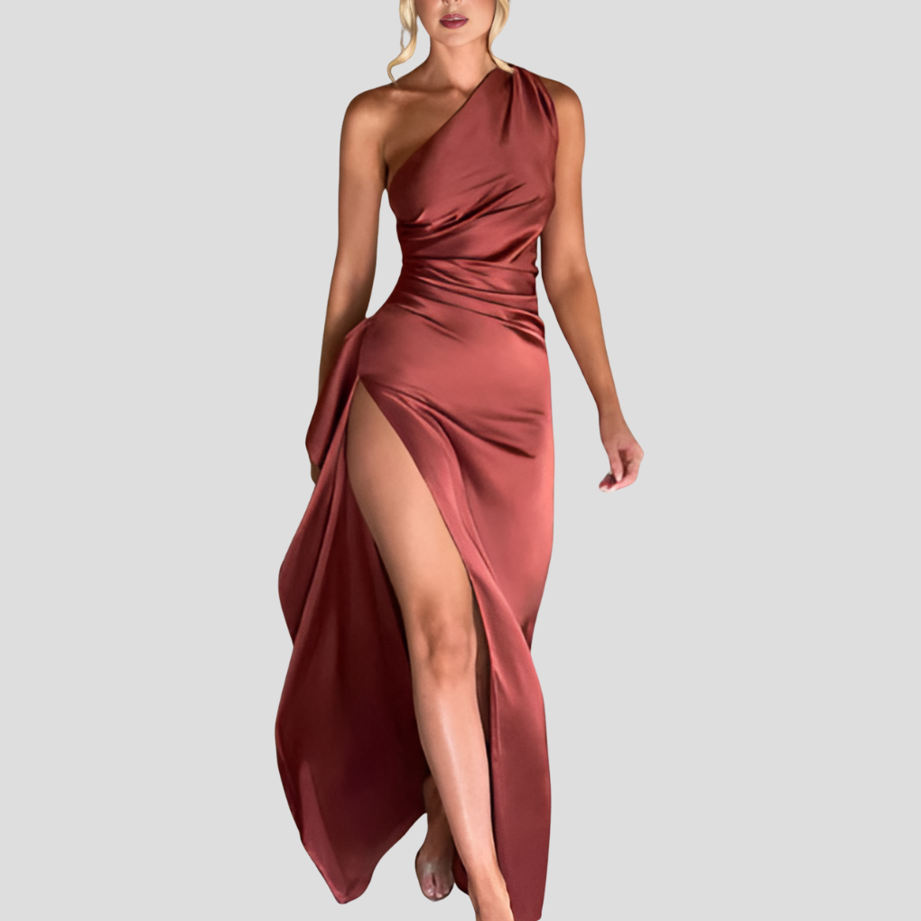 Robe maxi plissée femme avec bretelle asymétrique