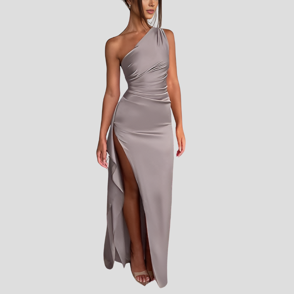 Robe maxi plissée femme avec bretelle asymétrique