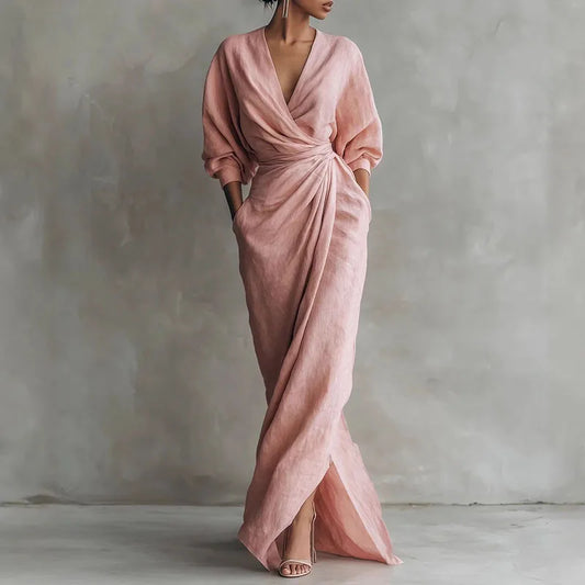 Robe maxi portefeuille à col en V pour femme