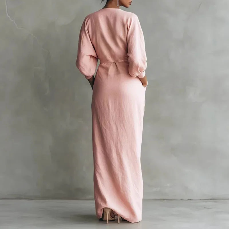 Robe maxi portefeuille à col en V pour femme