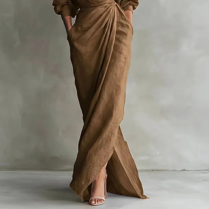 Robe maxi portefeuille à col en V pour femme