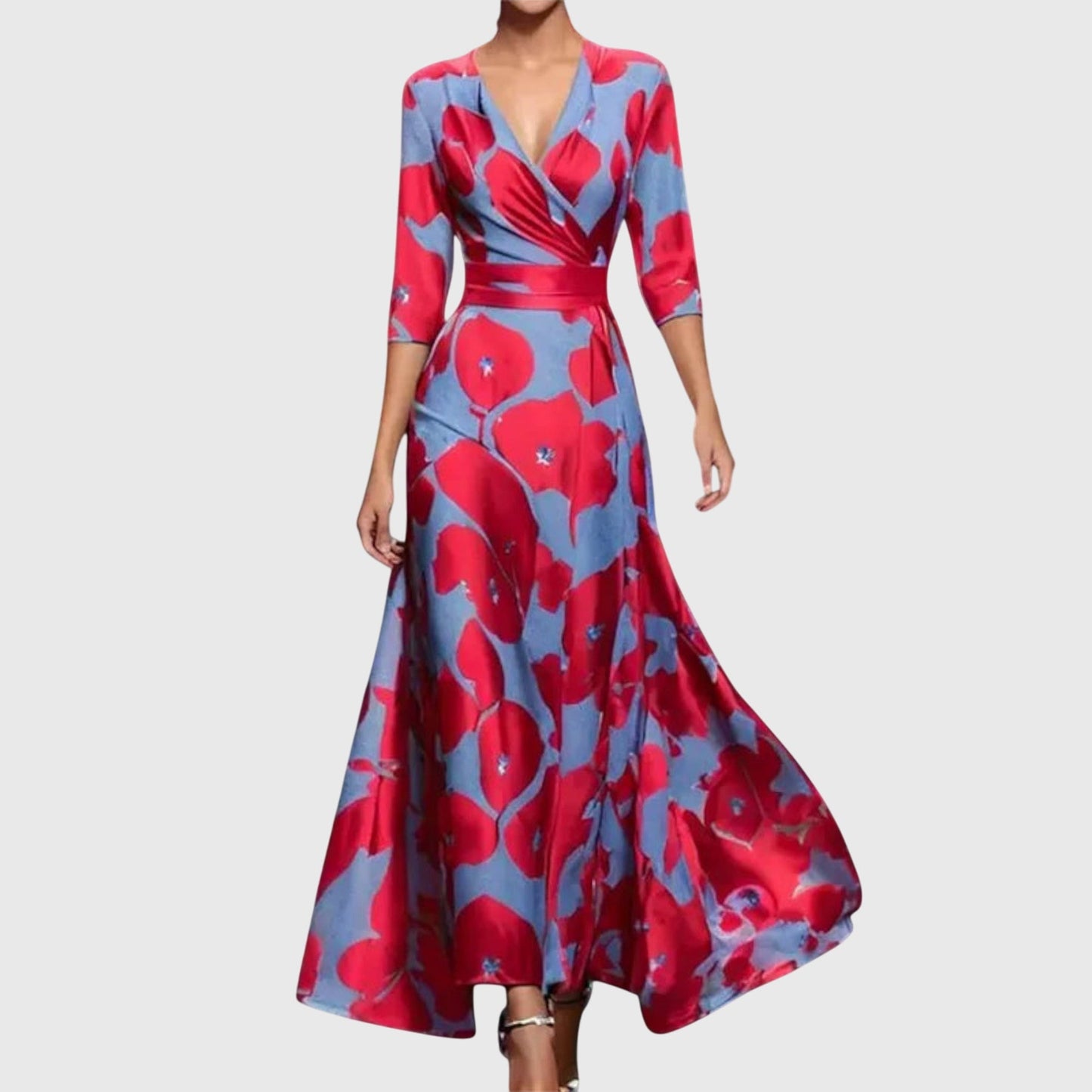 Robe maxi portefeuille à motif floral et col V