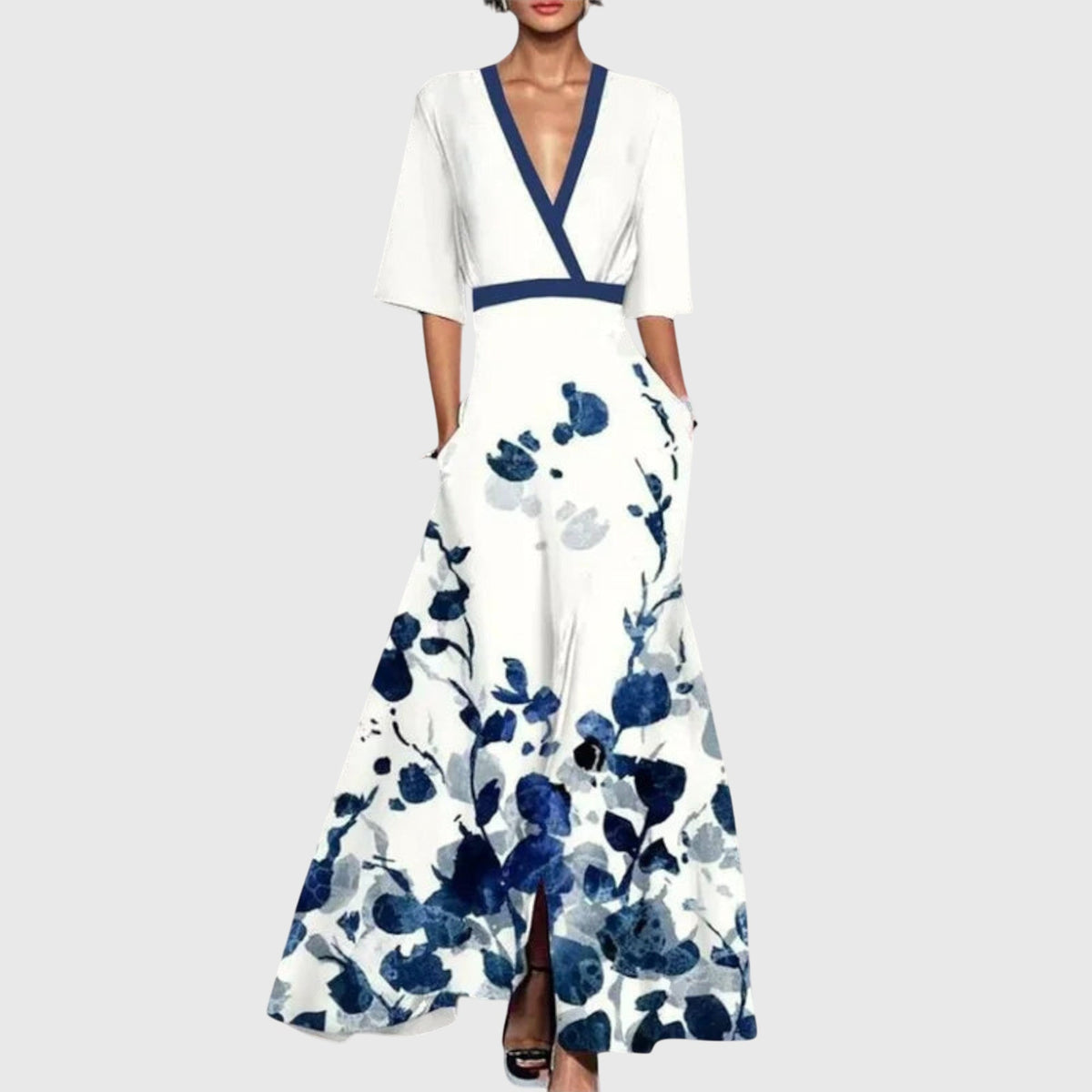 Robe maxi portefeuille à motif floral et col V