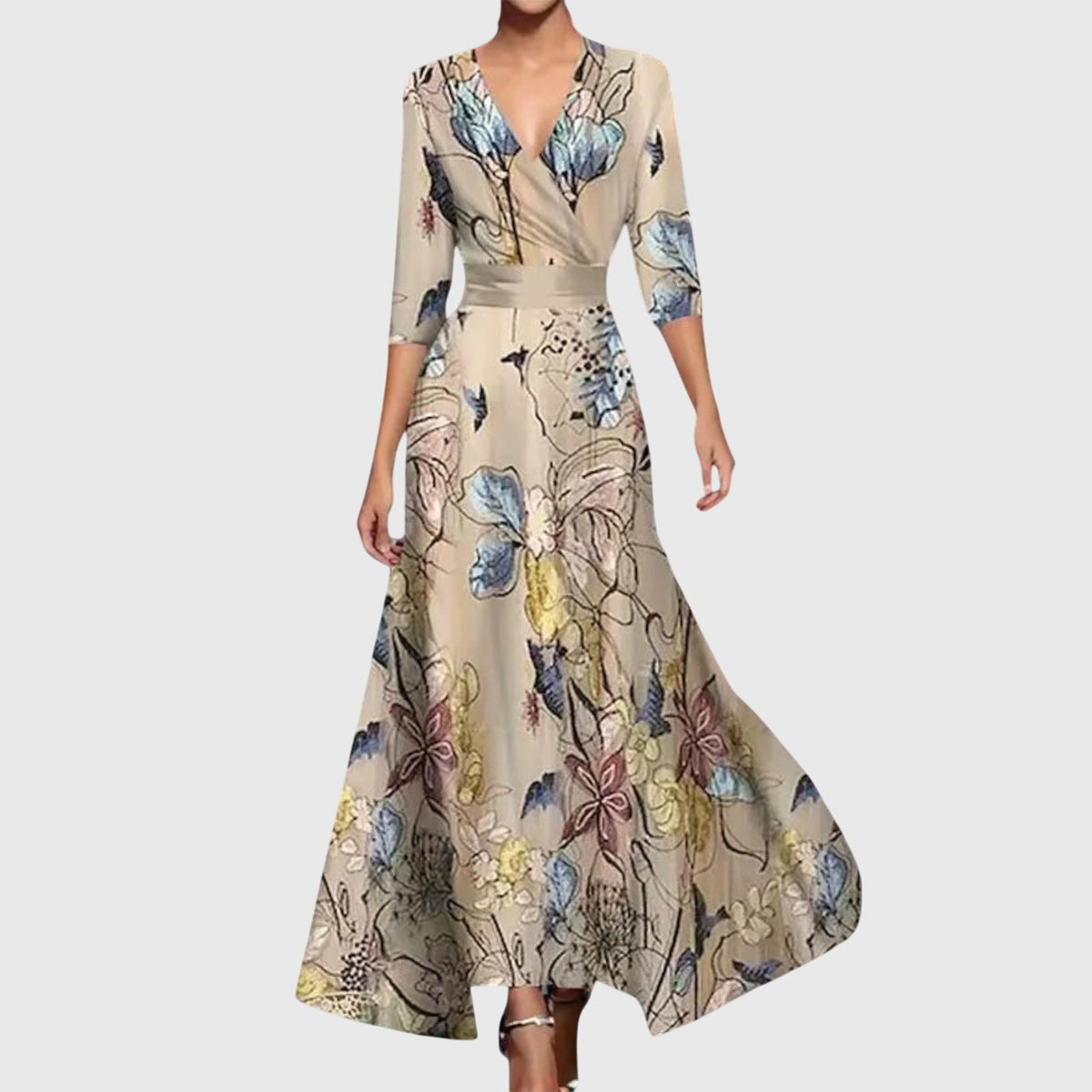 Robe maxi portefeuille à motif floral et col V