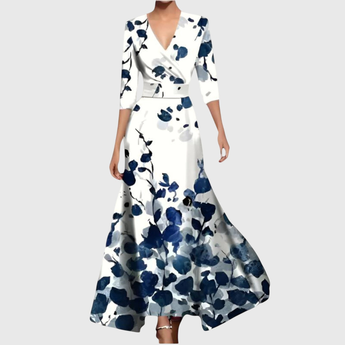 Robe maxi portefeuille à motif floral et col V