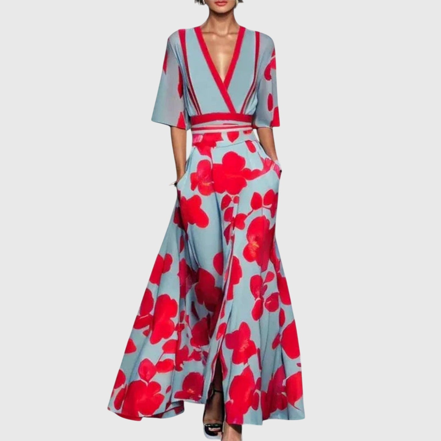 Robe maxi portefeuille à motif floral et col V