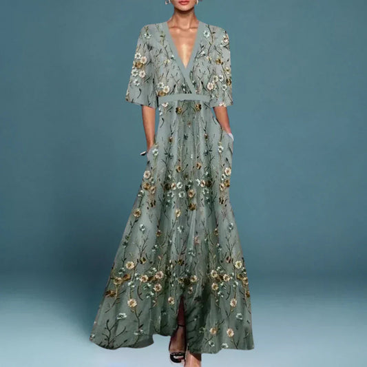 Robe maxi portefeuille à motif floral pour femme