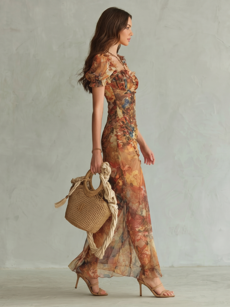Robe maxi pour femme avec décolleté en cœur