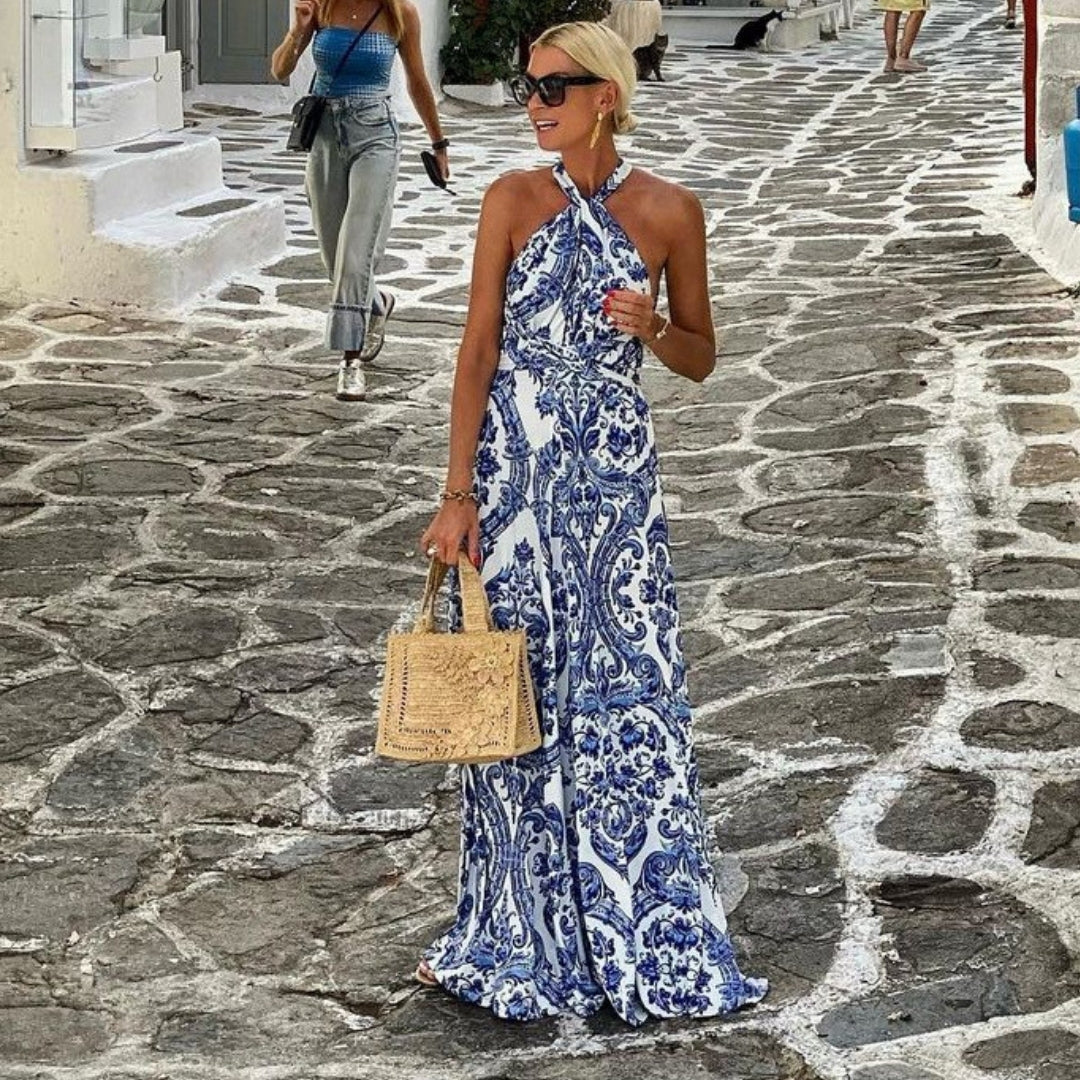 Robe maxi sans manches à encolure halter pour femme