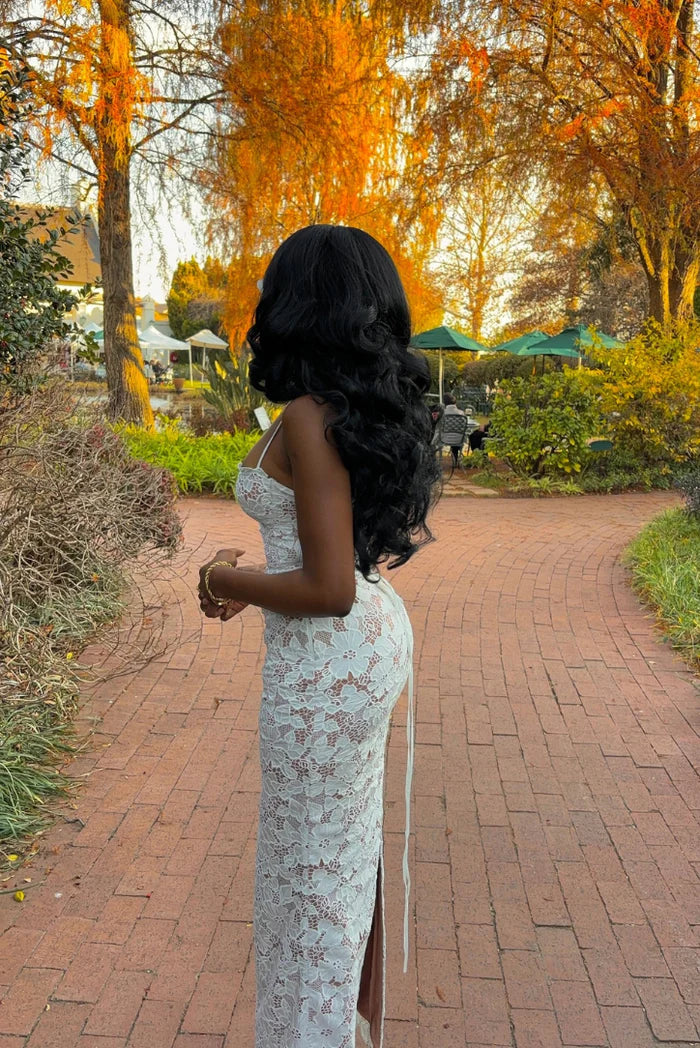 Robe midi ajustée en dentelle pour femme