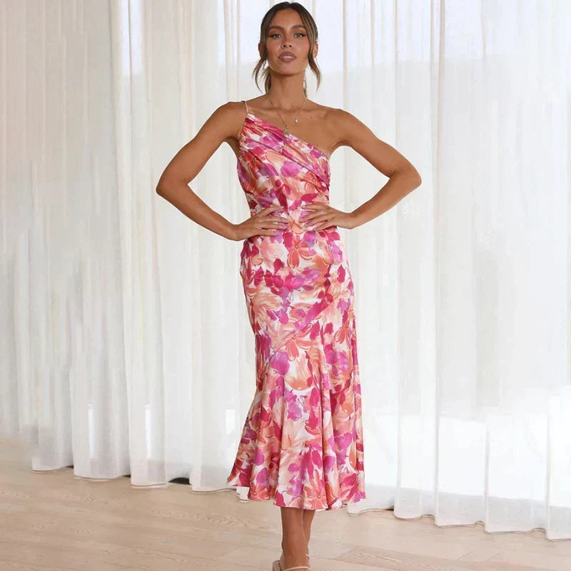 Robe midi asymétrique à fleurs élégante pour toute occasion