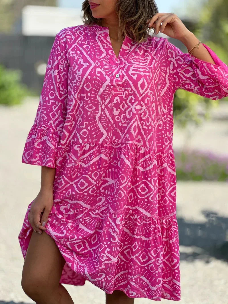 Robe midi brodée à imprimé pour femme