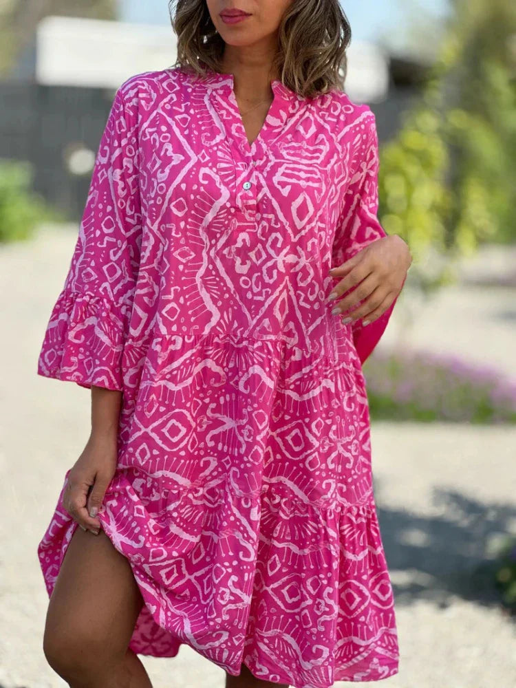 Robe midi brodée à imprimé pour femme