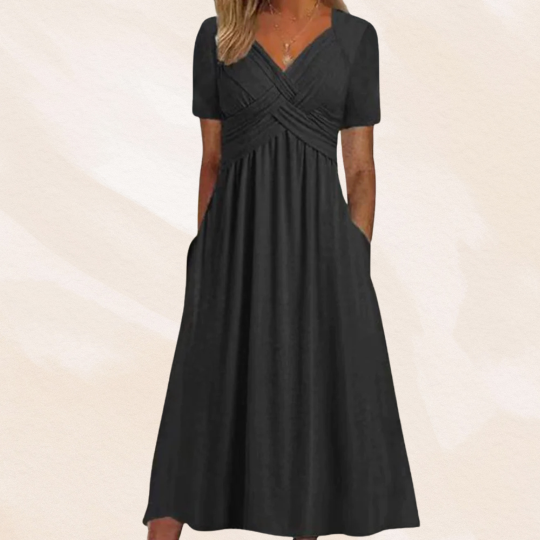 Robe midi coupe en A à col en V pour femme