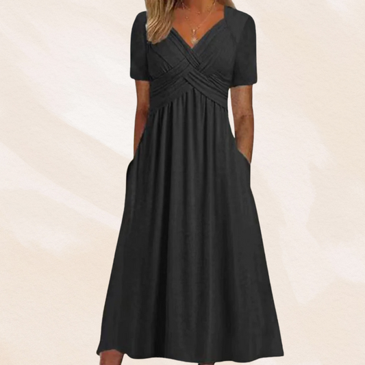 Robe midi coupe en A à col en V pour femme