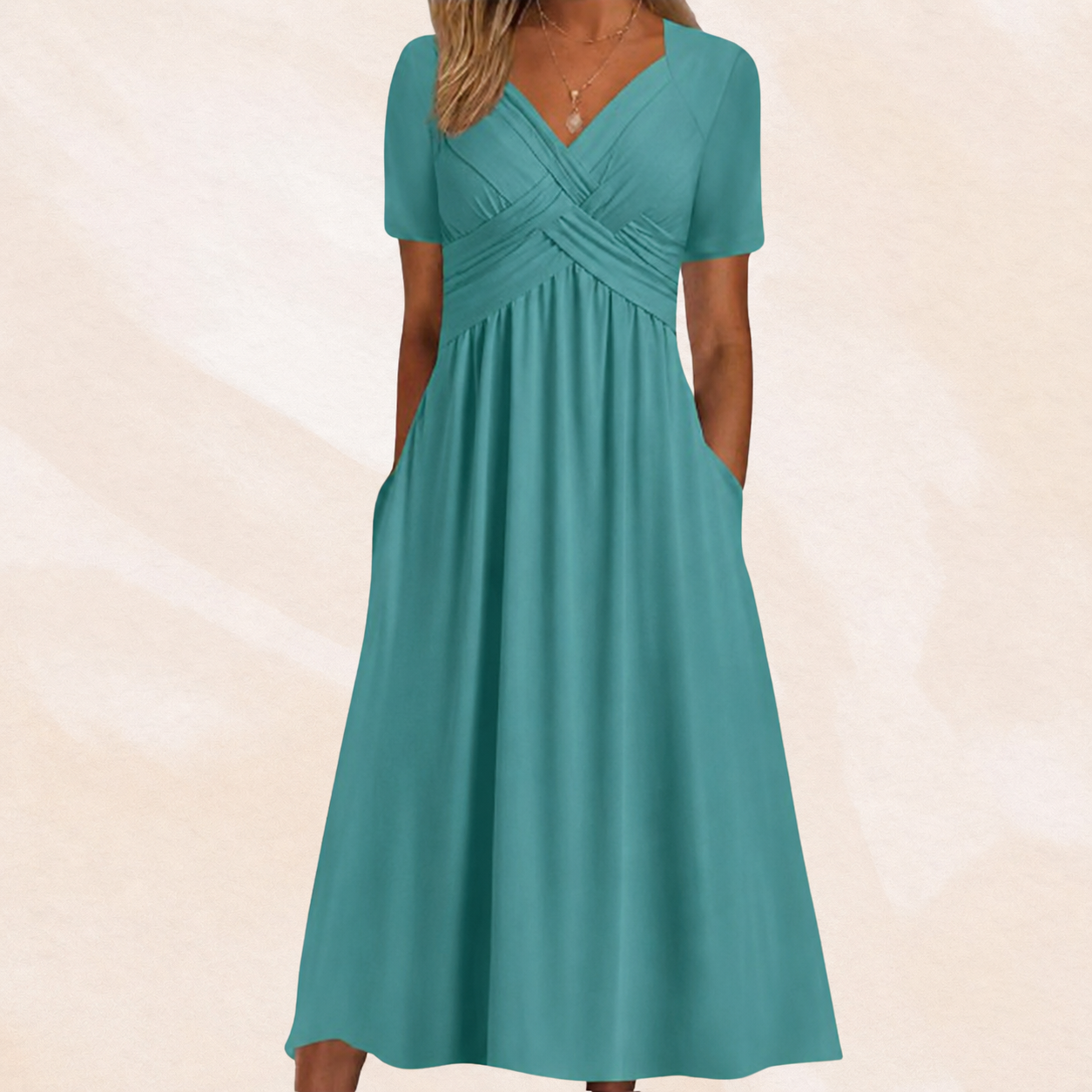 Robe midi coupe en A à col en V pour femme