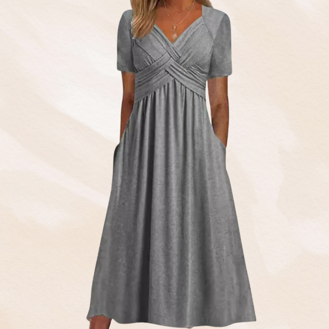 Robe midi coupe en A à col en V pour femme