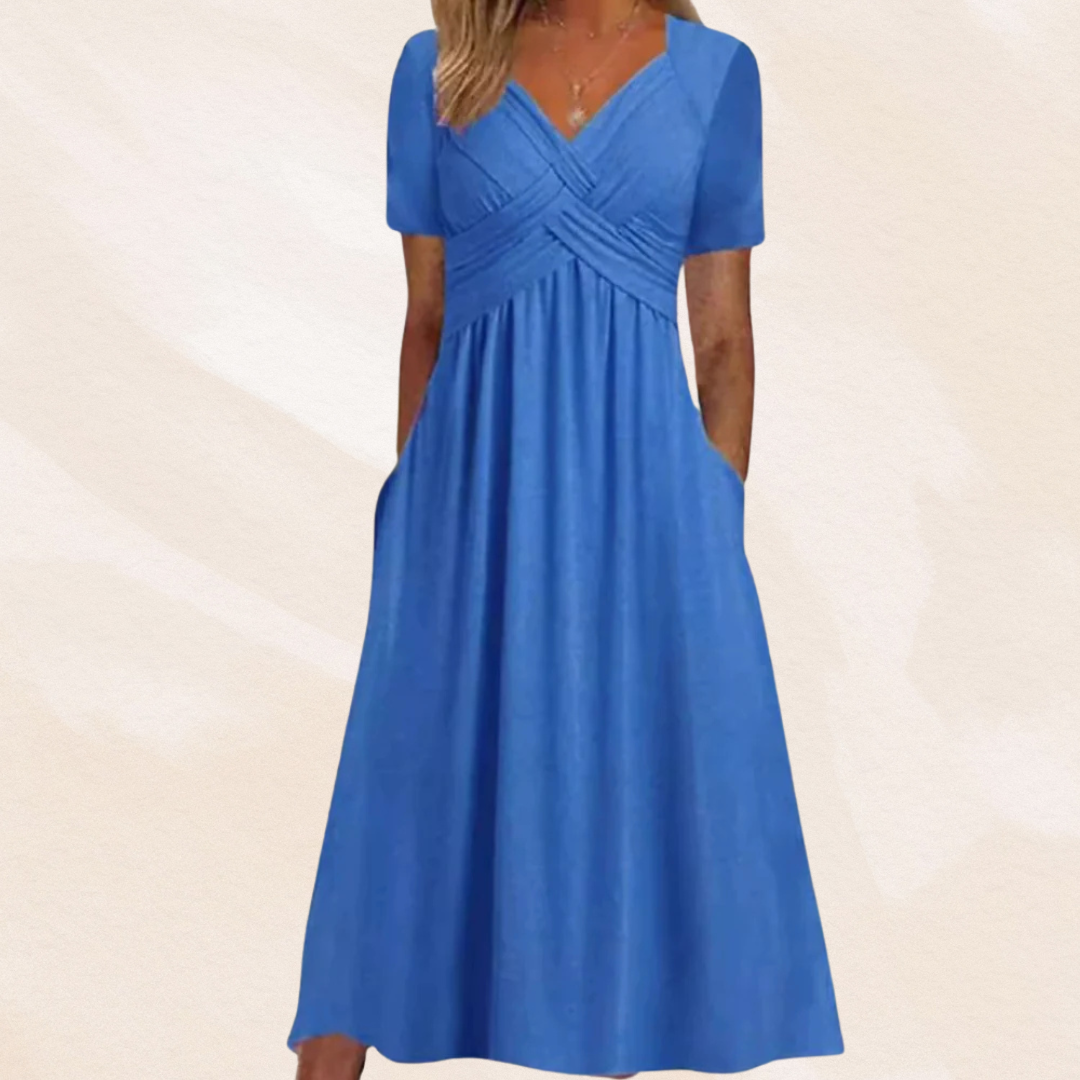 Robe midi coupe en A à col en V pour femme