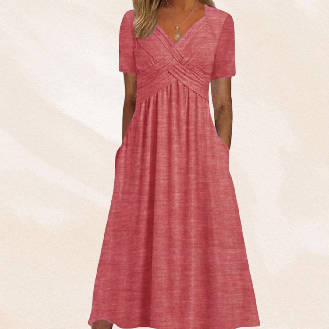 Robe midi coupe en A à col en V pour femme