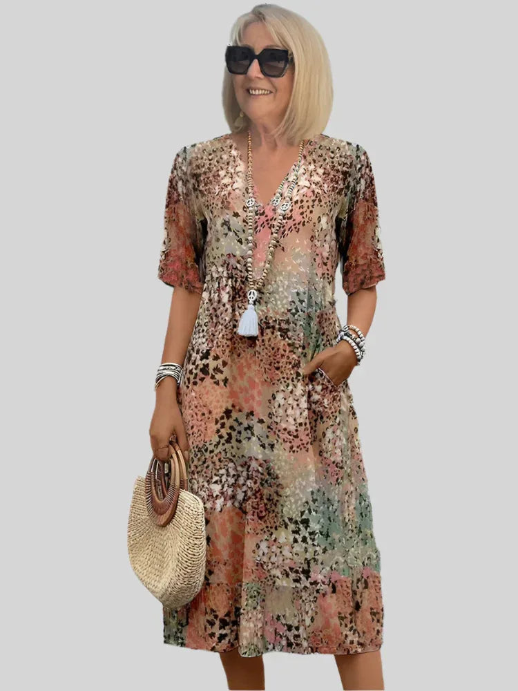 Robe midi coupe en A avec col en V pour femme