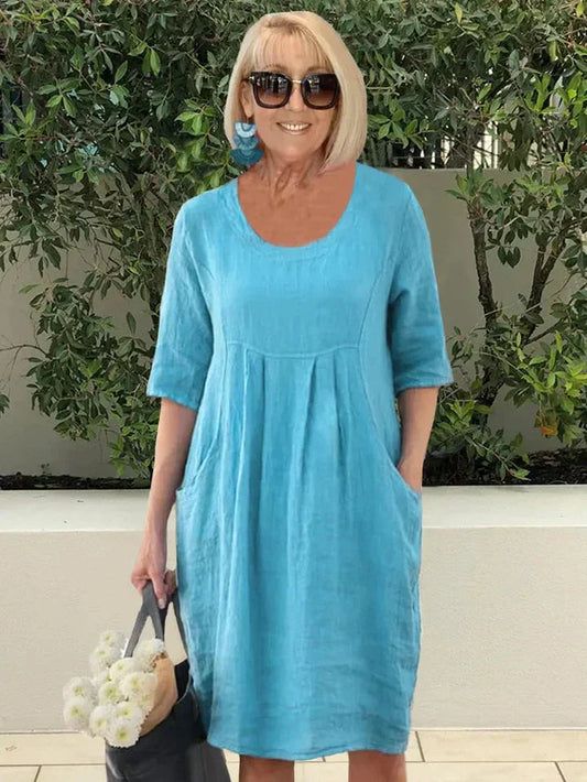 Robe midi coupe trapèze avec poches pour femme