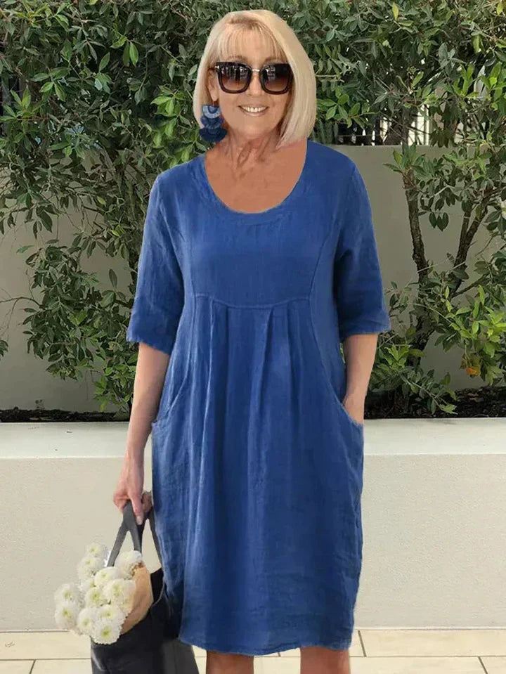 Robe midi coupe trapèze avec poches pour femme