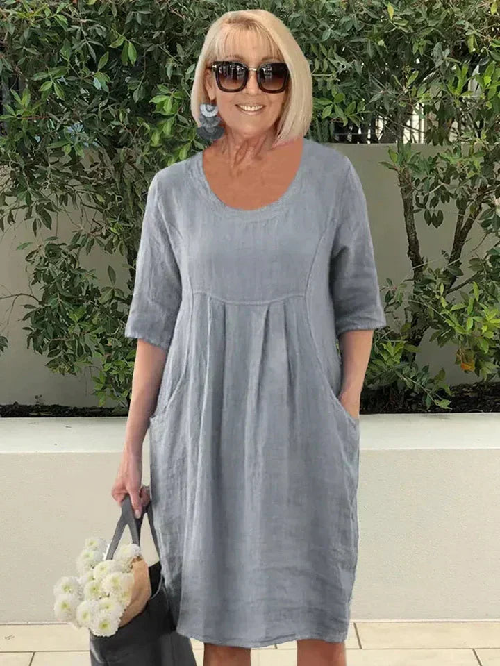 Robe midi coupe trapèze avec poches pour femme