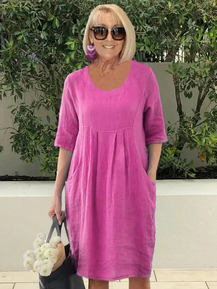 Robe midi coupe trapèze avec poches pour femme