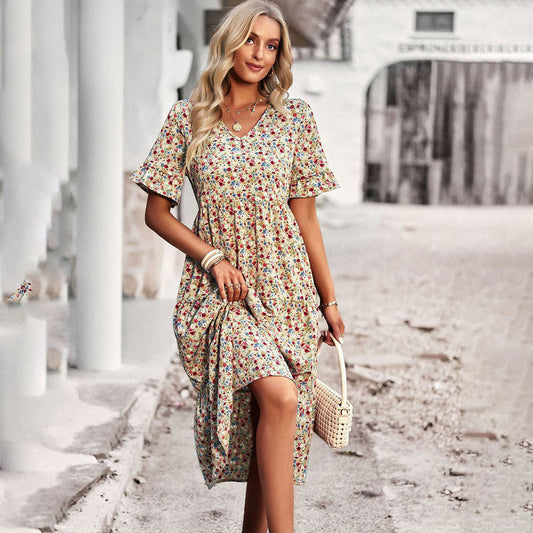 Robe midi d'été à fleurs pour femme
