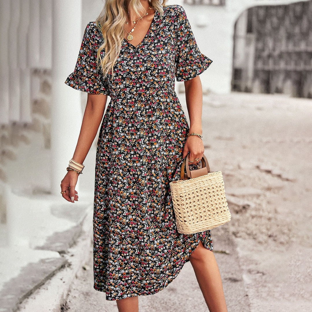Robe midi d'été à fleurs pour femme