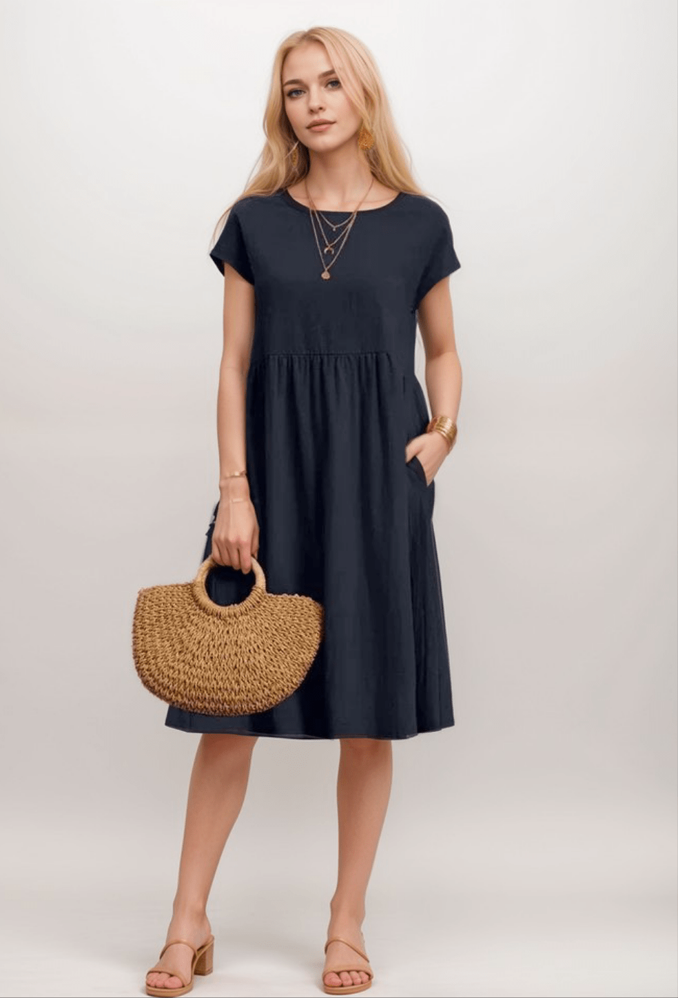 Robe midi évasée à manches courtes pour femme