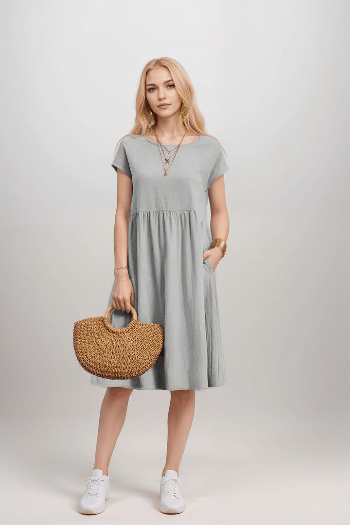 Robe midi évasée à manches courtes pour femme