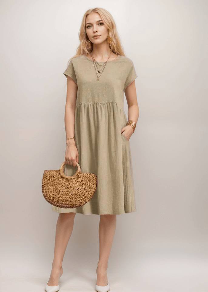 Robe midi évasée à manches courtes pour femme