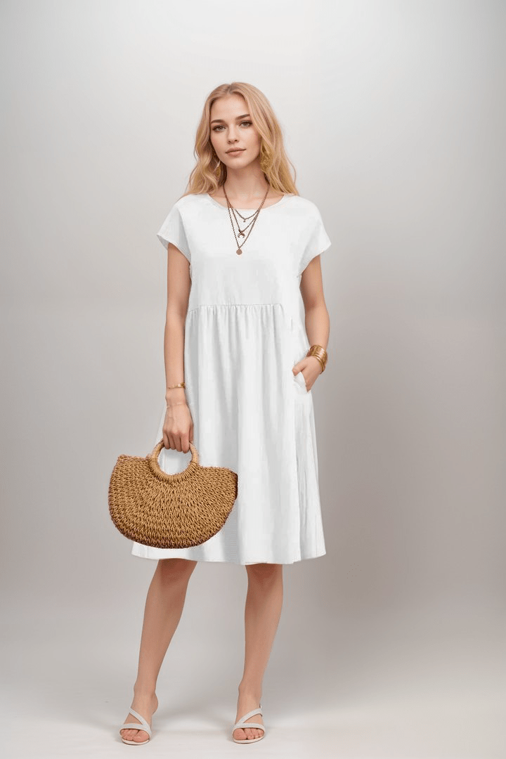 Robe midi évasée à manches courtes pour femme