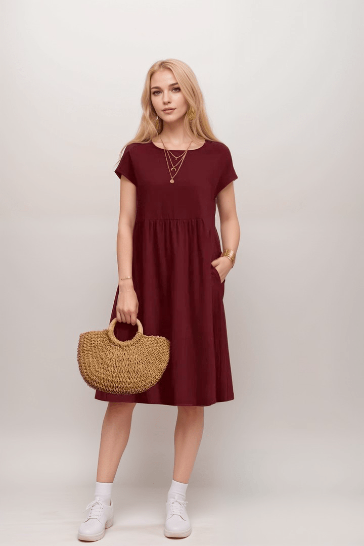 Robe midi évasée à manches courtes pour femme