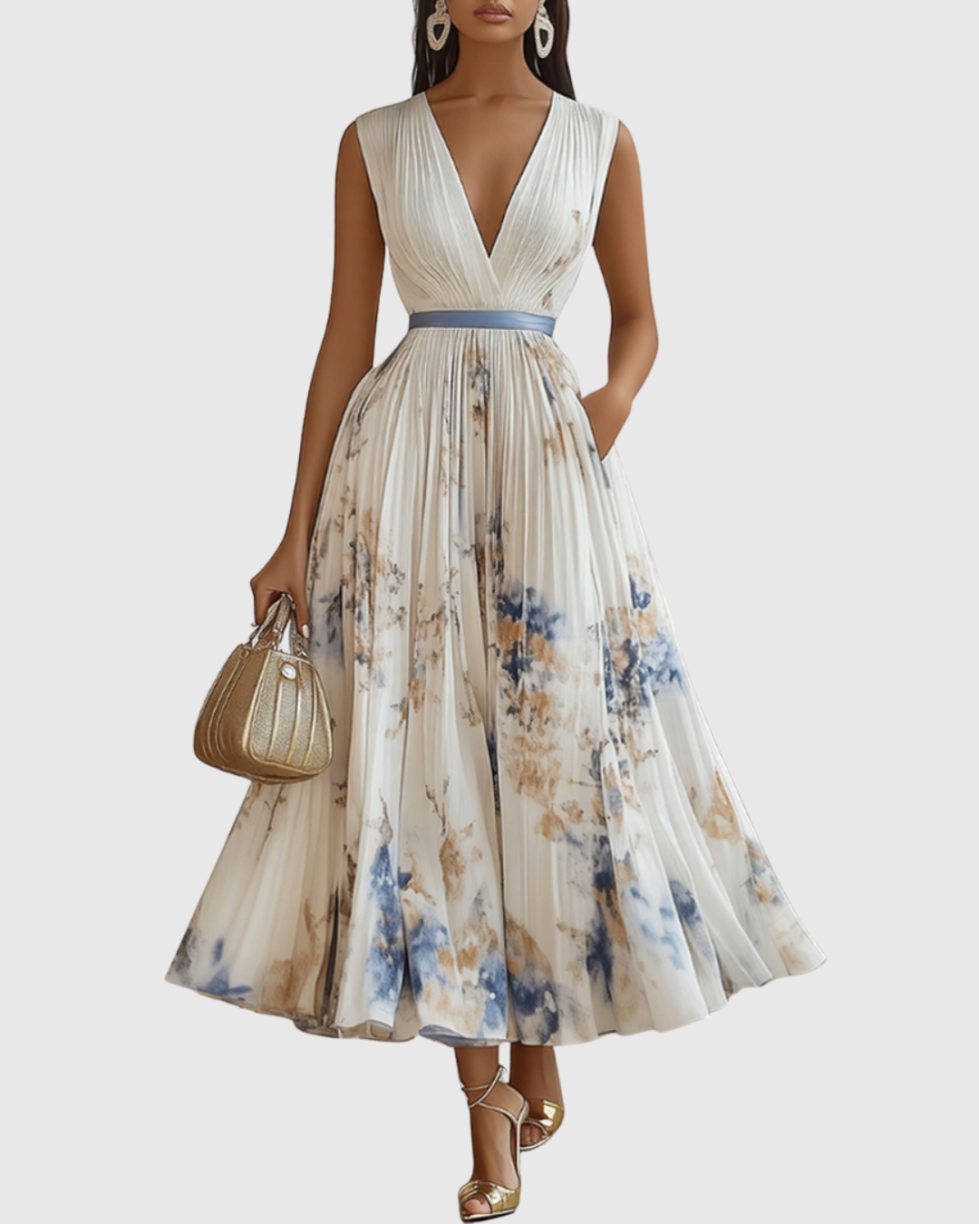 Robe midi évasée sans manches pour femme