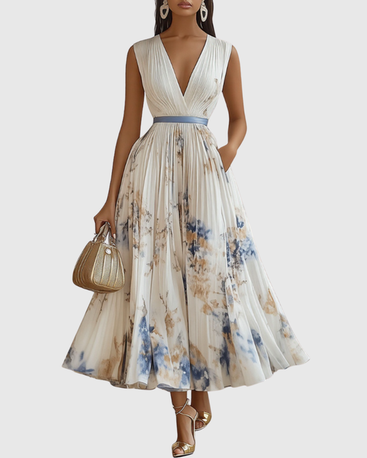 Robe midi évasée sans manches pour femme
