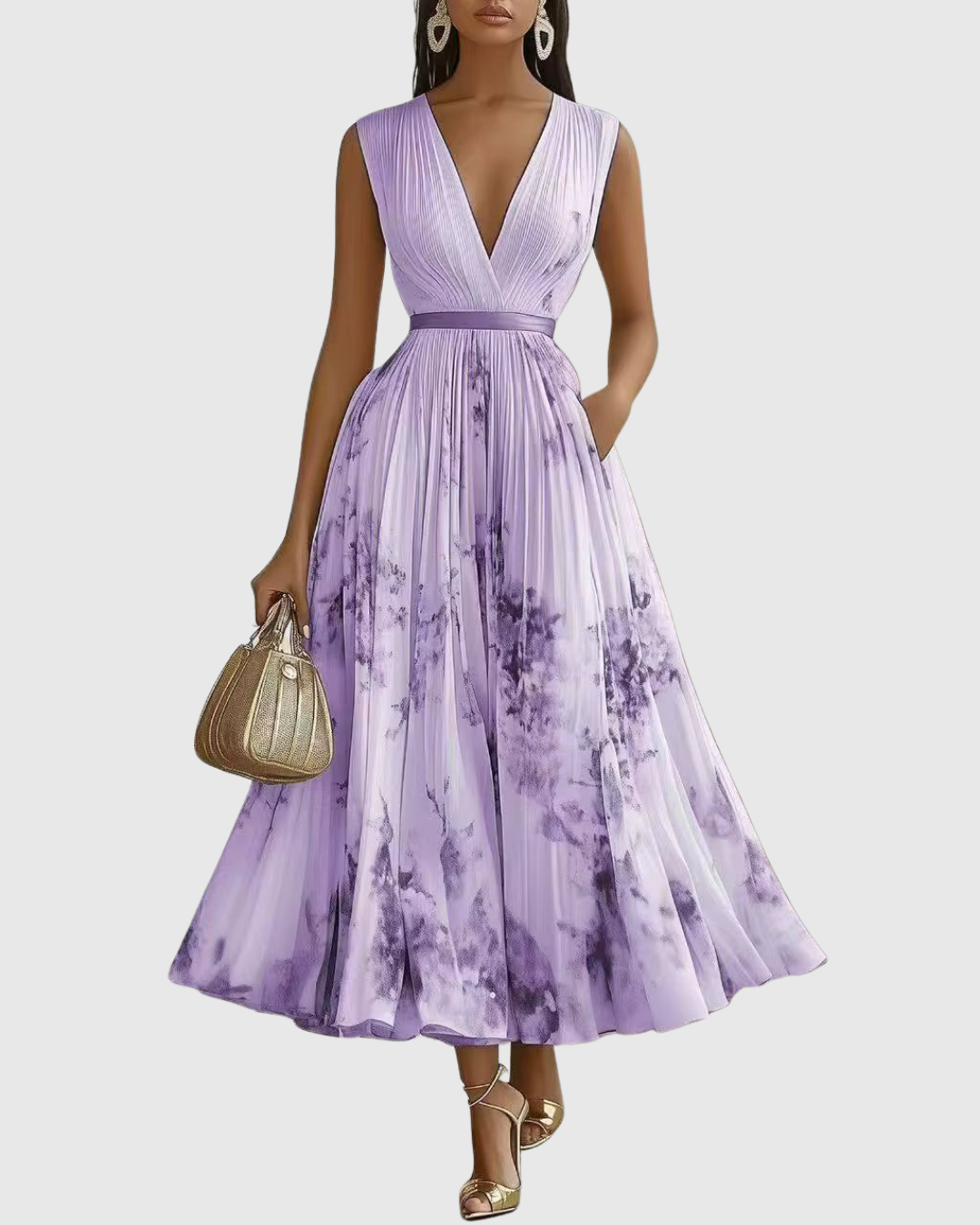 Robe midi évasée sans manches pour femme