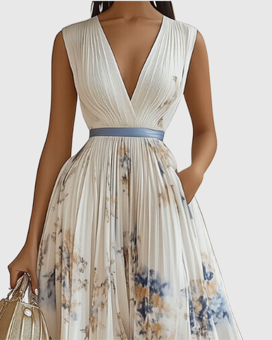 Robe midi évasée sans manches pour femme