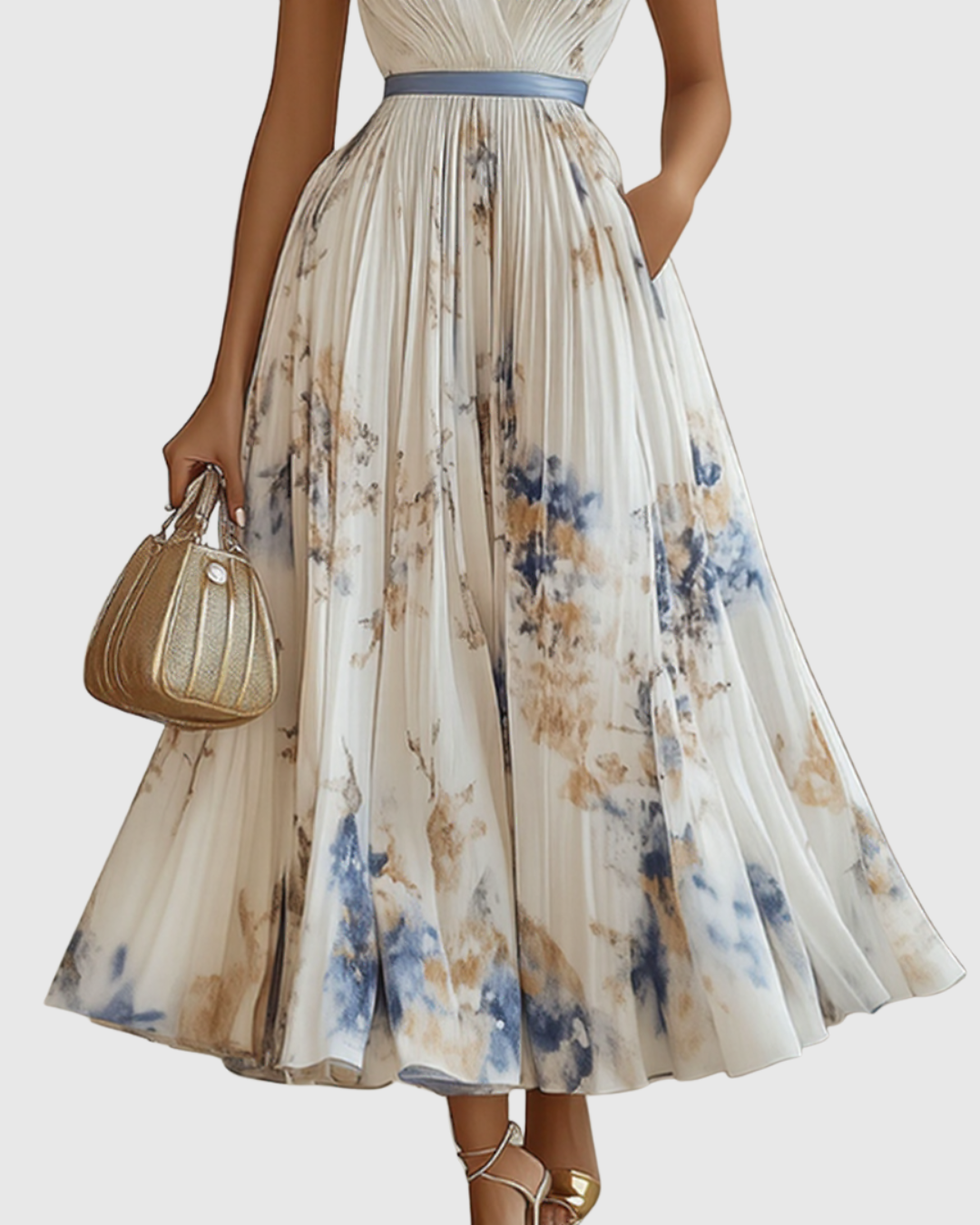 Robe midi évasée sans manches pour femme