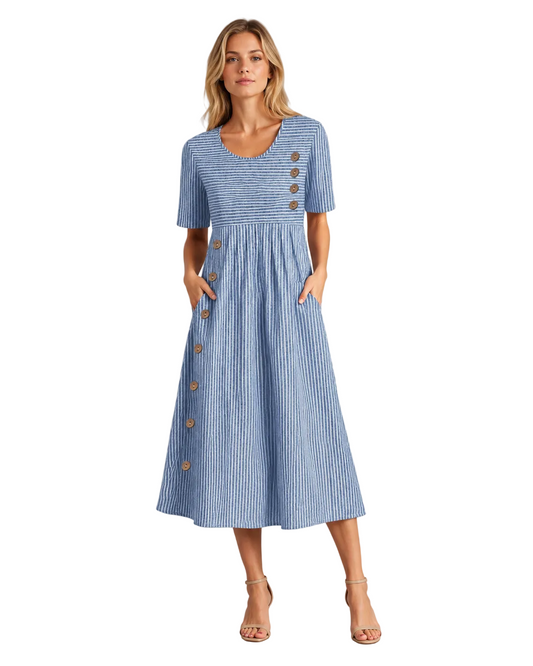 Robe midi femme à manches rayées