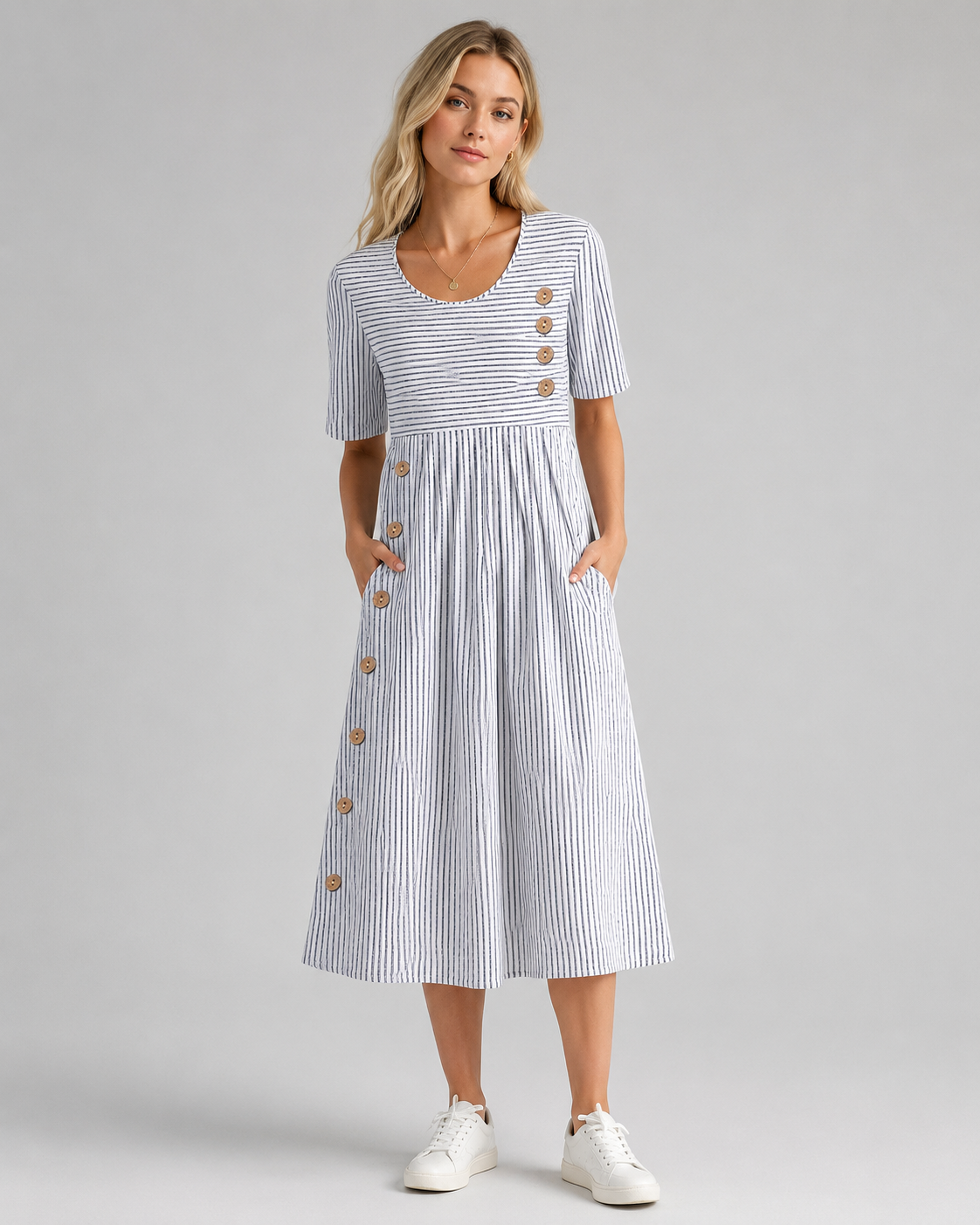 Robe midi femme à manches rayées