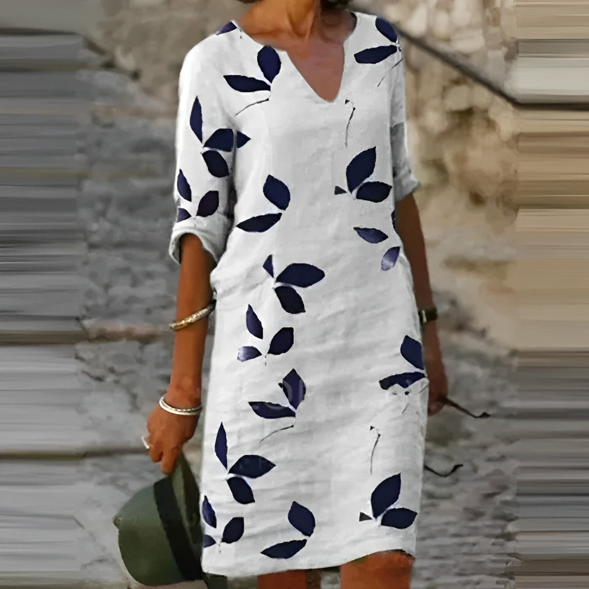 Robe midi florale à col en V pour femme
