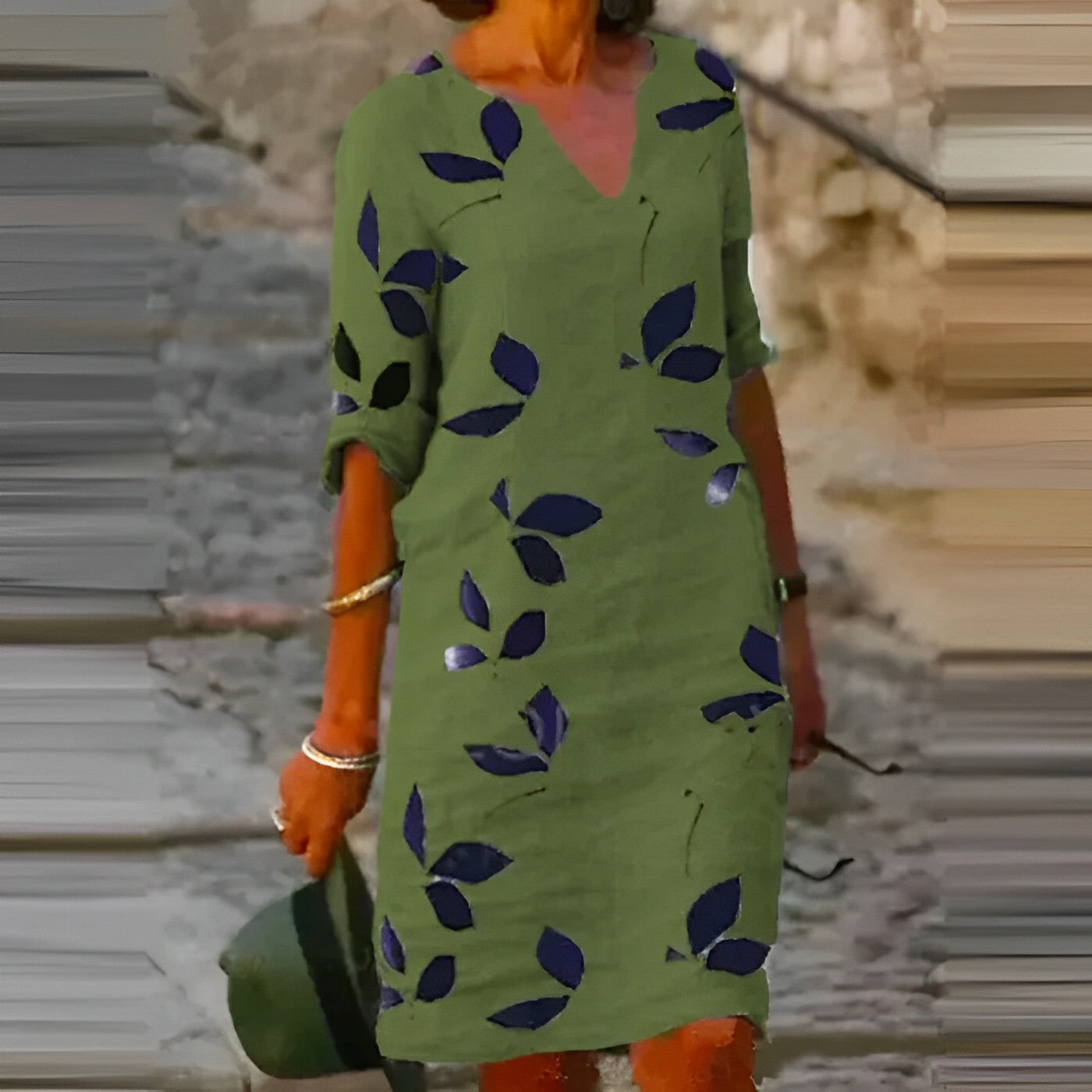 Robe midi florale à col en V pour femme