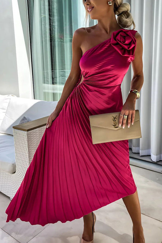 Robe midi plissée asymétrique pour femme
